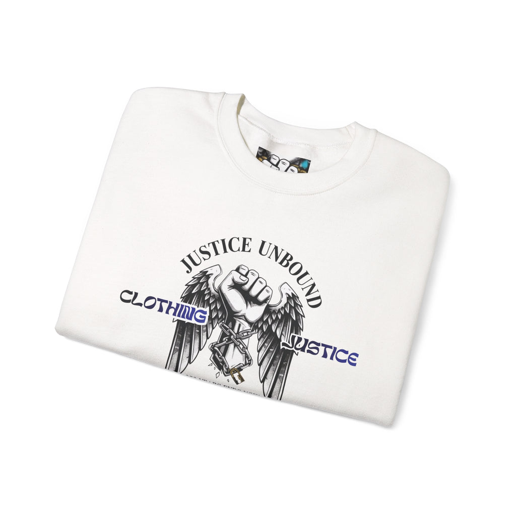 Justice Unbound Graphic Crewneck Sweatshirt — Bold Statue & Ram Motif
