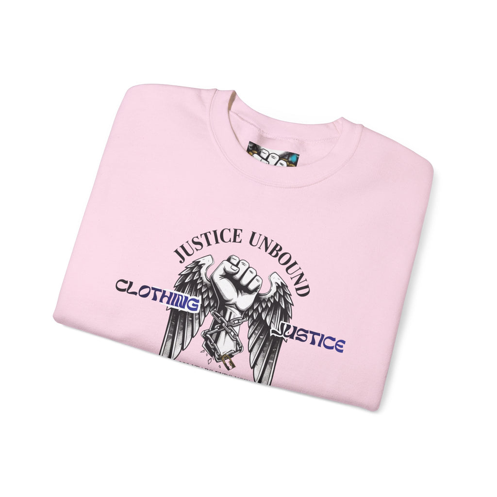 Justice Unbound Graphic Crewneck Sweatshirt — Bold Statue & Ram Motif