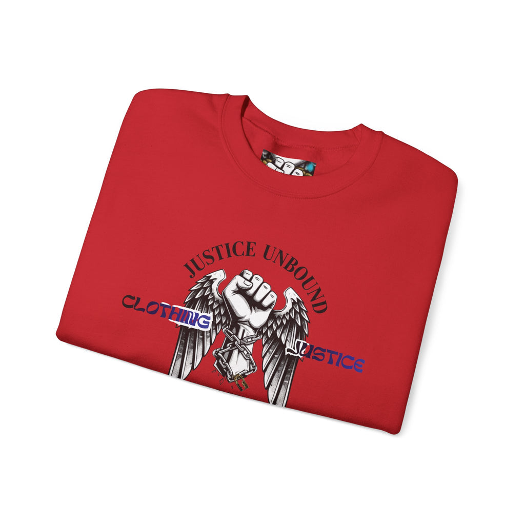 Justice Unbound Graphic Crewneck Sweatshirt — Bold Statue & Ram Motif