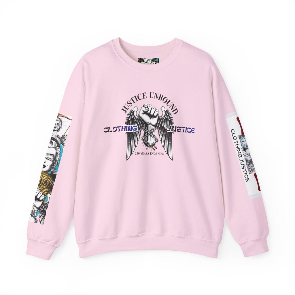 Justice Unbound Graphic Crewneck Sweatshirt — Bold Statue & Ram Motif