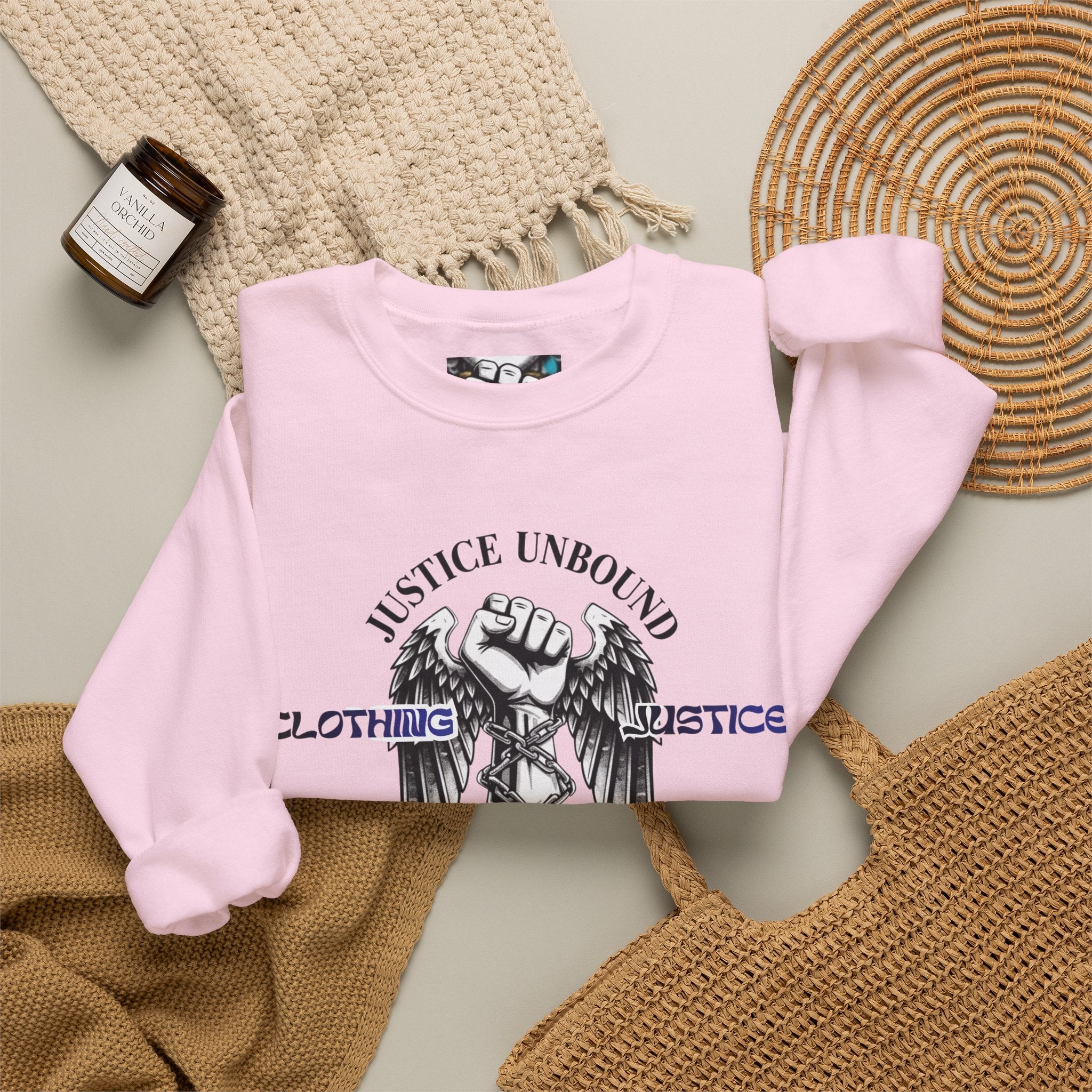 Justice Unbound Graphic Crewneck Sweatshirt — Bold Statue & Ram Motif